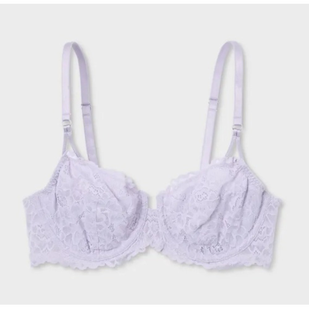 46DD Lace Unlined Comfort Wire Balconette Bra Lavender